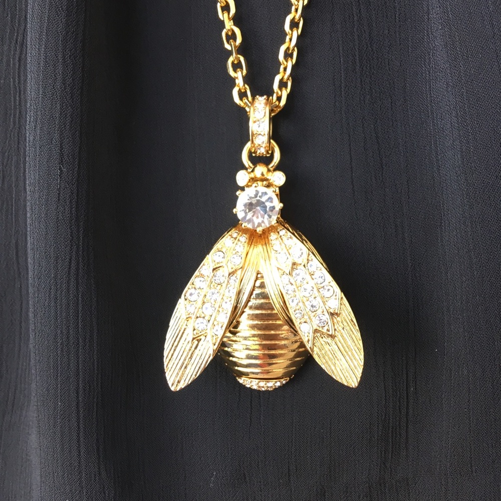 Long Gorgeous gold gem bee necklace